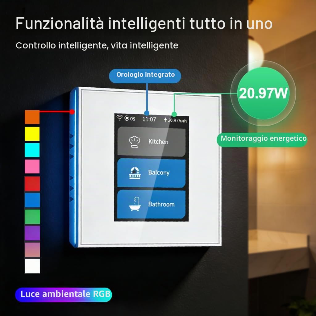 LANBON L8 Multi Mode LCD Smart WLAN Interruttore della luce 4 in 1 (1/2/3 canali e tenda), compatibile con Alexa & Google, senza dimmer, per presa da incasso Ø 60 mm, neutro richiesto, L8-HS