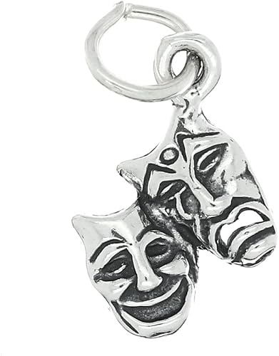 Abalorio de máscara de tragedia y comedia de teatro dramático oxidado de plata esterlina, Plata esterlina