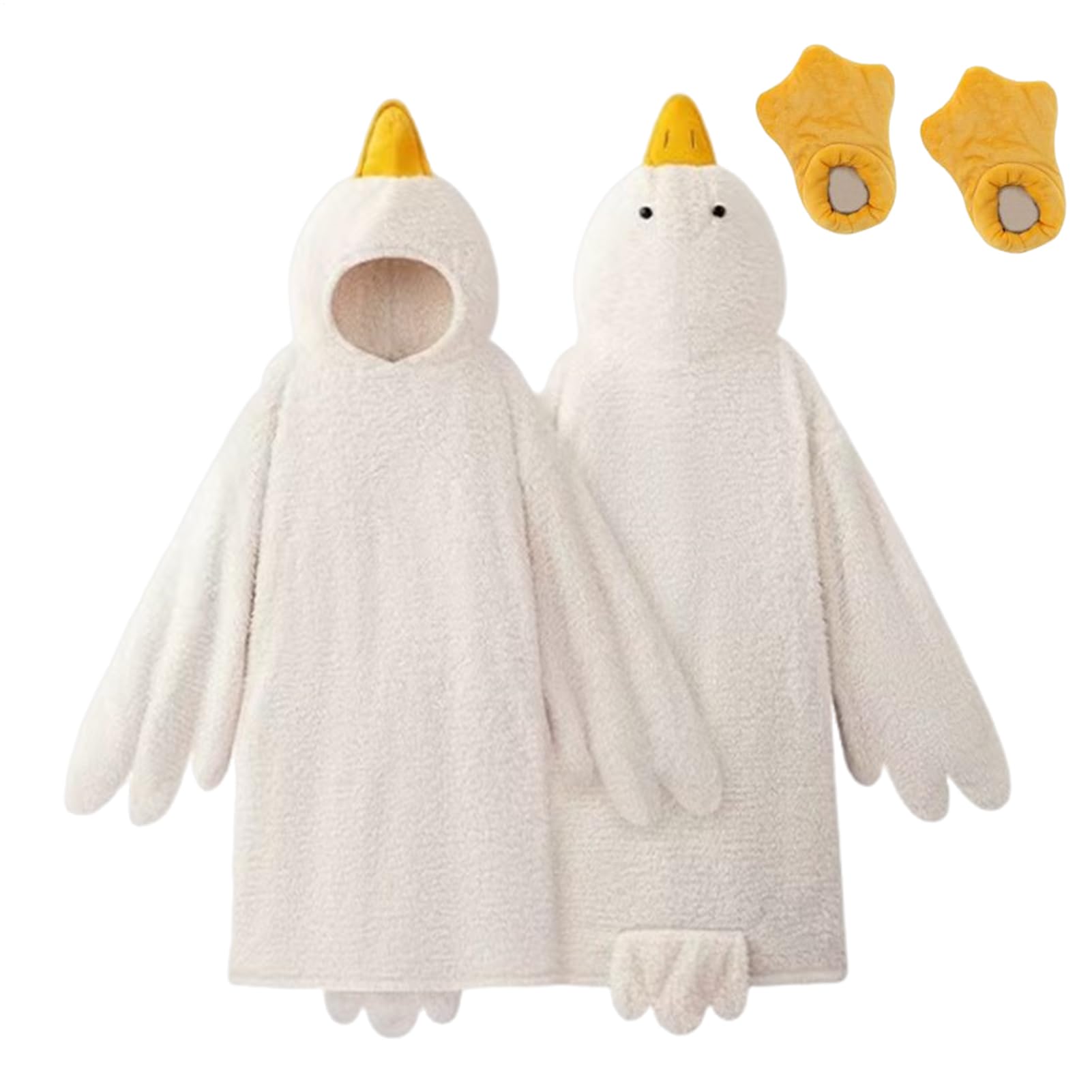 Pyjama drôle d'oie – Couverture portable en forme d'oie, combinaison à capuche extra large pour couples, motif canard mignon avec chaussures incluses, polaire chaude et confortable | Adulte, enfant