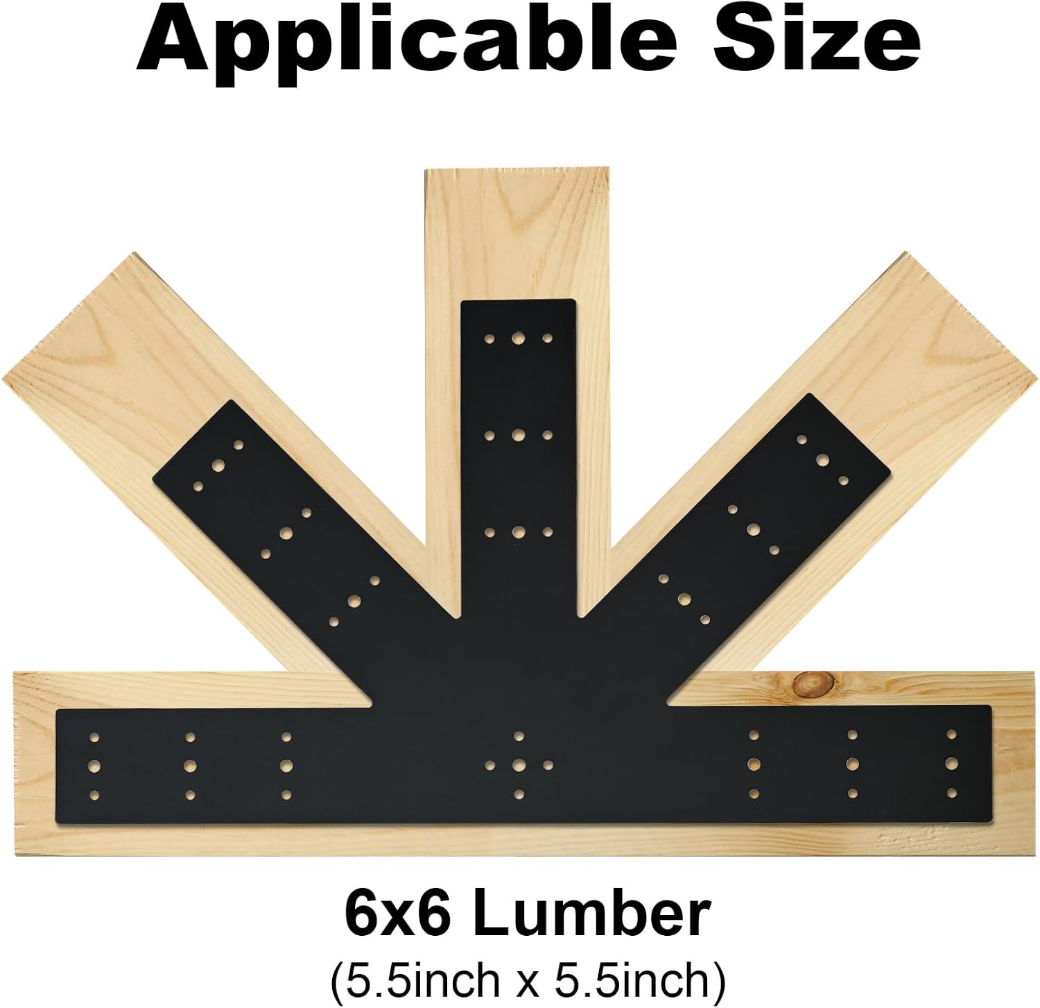 2pcs 24"x13.5" Gable Plate Black, 12:12 Pitch Pergola Truss Roof Steel Bracket for Wood 4x4/6x6, Heavy Duty Powder Coated Gable Bracket