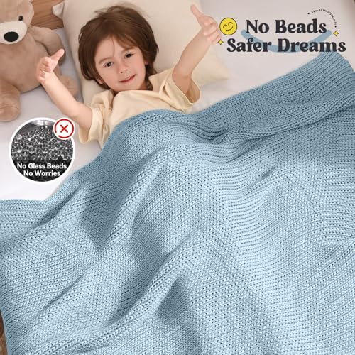 Guohaoi Knitted Weighted Blanket Kids (Haze Blue 50"x60" 5lbs) No Beads Cooling Heavy Blanket, Home Decor Breathable Chunky Knit Throw Blanket for All-Season Use