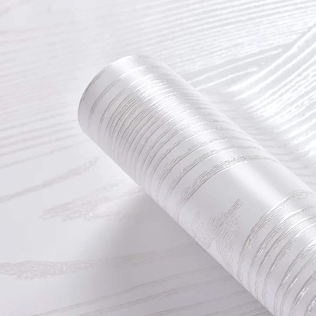 Hode Wood Grain Wallpaper Self Adhesive Wallpaper White Silver 40cmX2m Sticky Back Plastic Roll Waterproof Removable Peel and Stick Film for Kitchen Worktop Drawer Furniture Wall