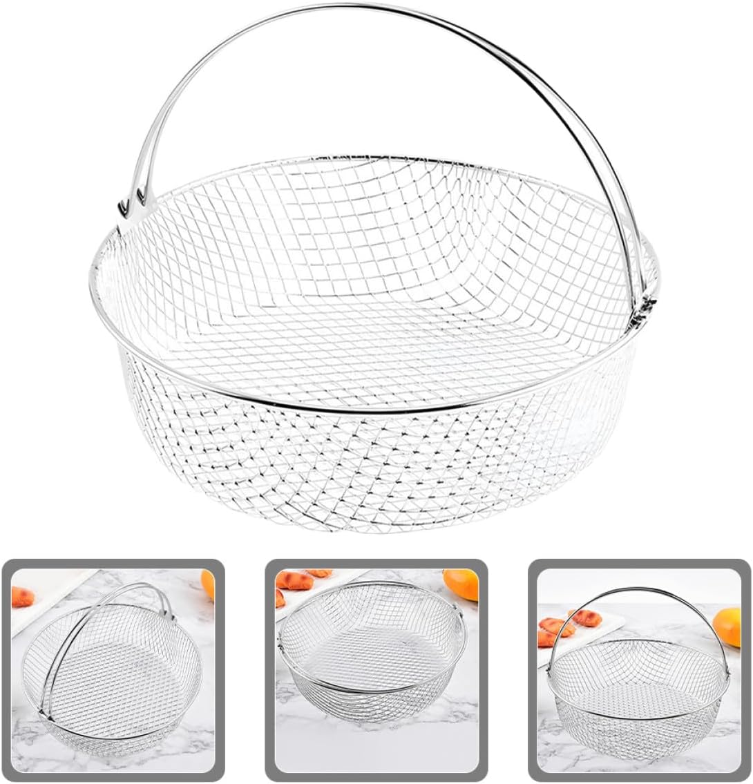 SEWACC Metal Air Fryer Basket with Handle 21x16x6cm Mesh Fry Basket for Even Cooking Replacement Deep Fryer Accessory Suitable for Crispy Fries and Chicken