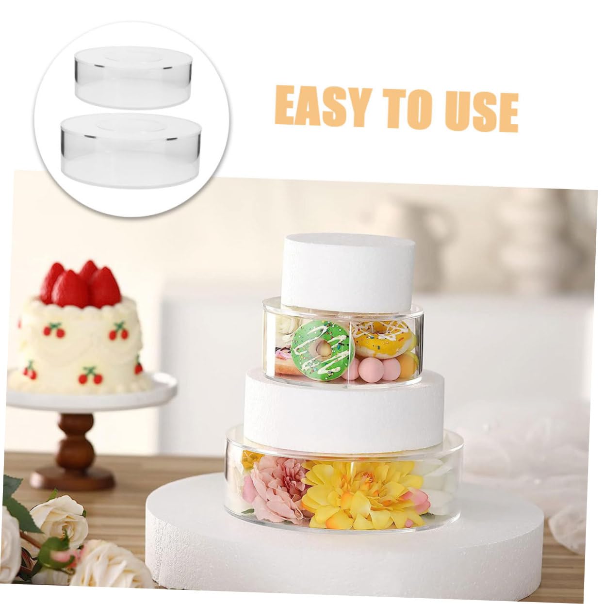 Gatuida Soporte 2piezas Pasteles de Transparente Redondo Acrílico para Único y Exhibidor Elegante Diseño para Bodas Fiestas para Dulces y Galletas