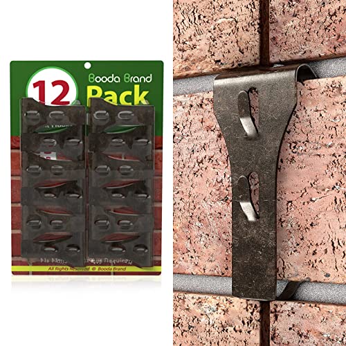 Booda Brand Brick Hook Clips (12 PCS) for Hanging Outdoors Brick Hangers Fit Standard Size Brick 2-1/4 to 2-3/8 in Height Heavy-Duty Brick Siding Clips Wall Hangers for Hanging No Drill and Nails