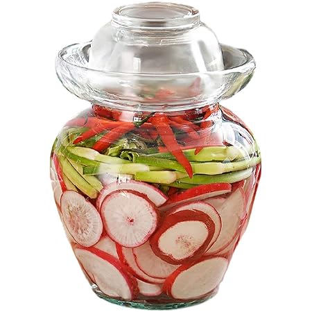Amazon キムチ瓶 トング ブラシ 密閉ジャーキムチジャー 家庭用透明ガラス容器 保存容器 漬物器 大容量 ガラス 蓋付き キッチン収納 貯蔵容器 写真通り M 保存容器 キャニスター オンライン通販