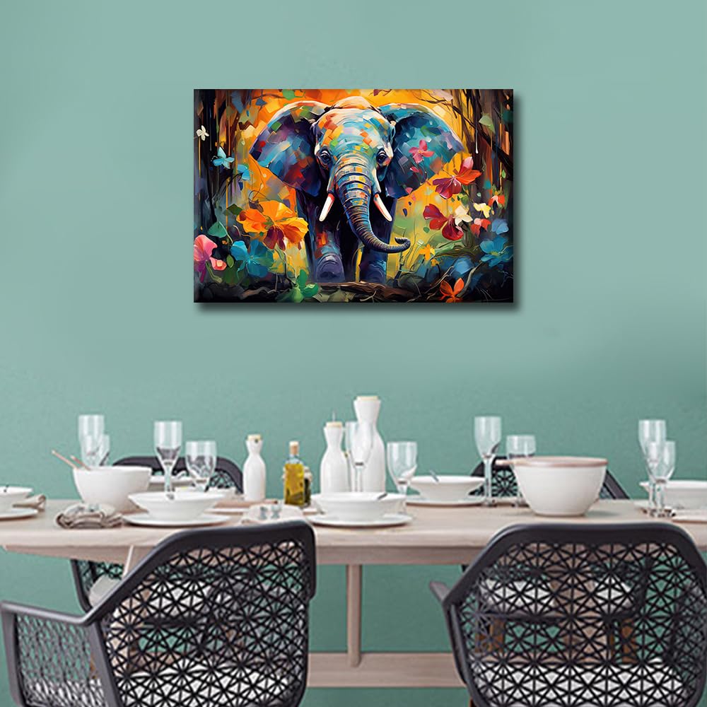 TISHIRON Living Room Wall Decor Elephant Oil Painting Canvas Wall Art Idea for Children Room Wall Decor Poster Wood Framed Prints for Farmhouse Home Decor 16x24 in - Image 4