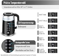 ForMe Üveg Vízforraló 1,7L - Digitális LED Kijelző, 40-100°C Hőmérséklet Szabályozás, Melegen Tartó Funkcióval, Rozsdamentes Acél Teafőző, B 2
