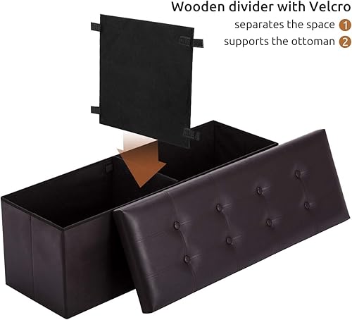 Miniatura 7 de YOUDENOVA Banco otomano plegable de almacenamiento de 43 pulgadas, otomana para dormitorio, sala de estar y pasillo, asiento reposapiés de 120 L con