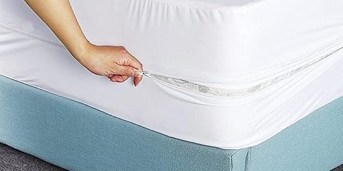 Miniatura 5 de Protector de colchón impermeable con cremallera de tela que protege de derrames y manchas, bolsillo profundo de 12 pulgadas, transpirable y cómodo