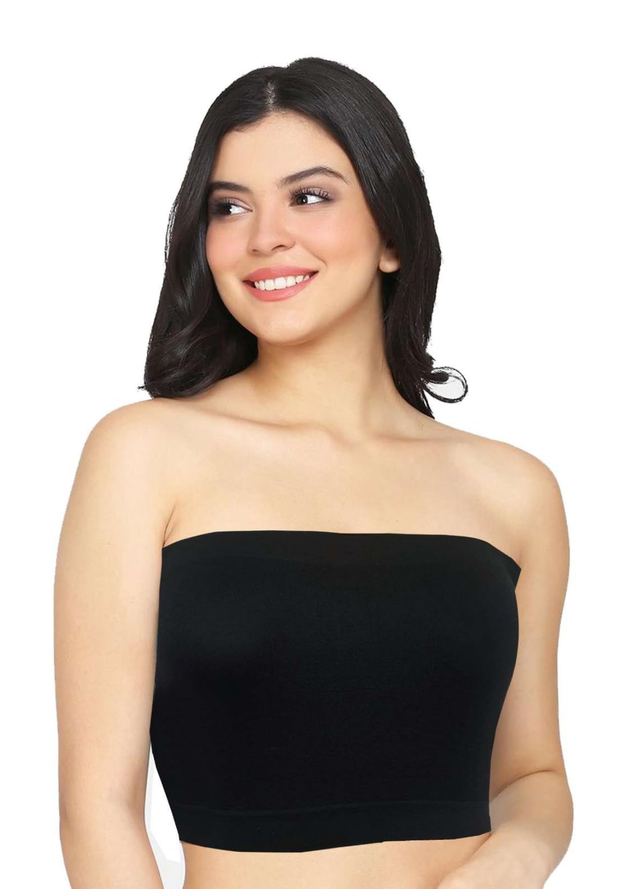 Women's Strapless Tube Camisole | Soft Stretchable Bandeau Bra | Seamless Innerwear for Layering, Casual, or Activewear - Black-image-13