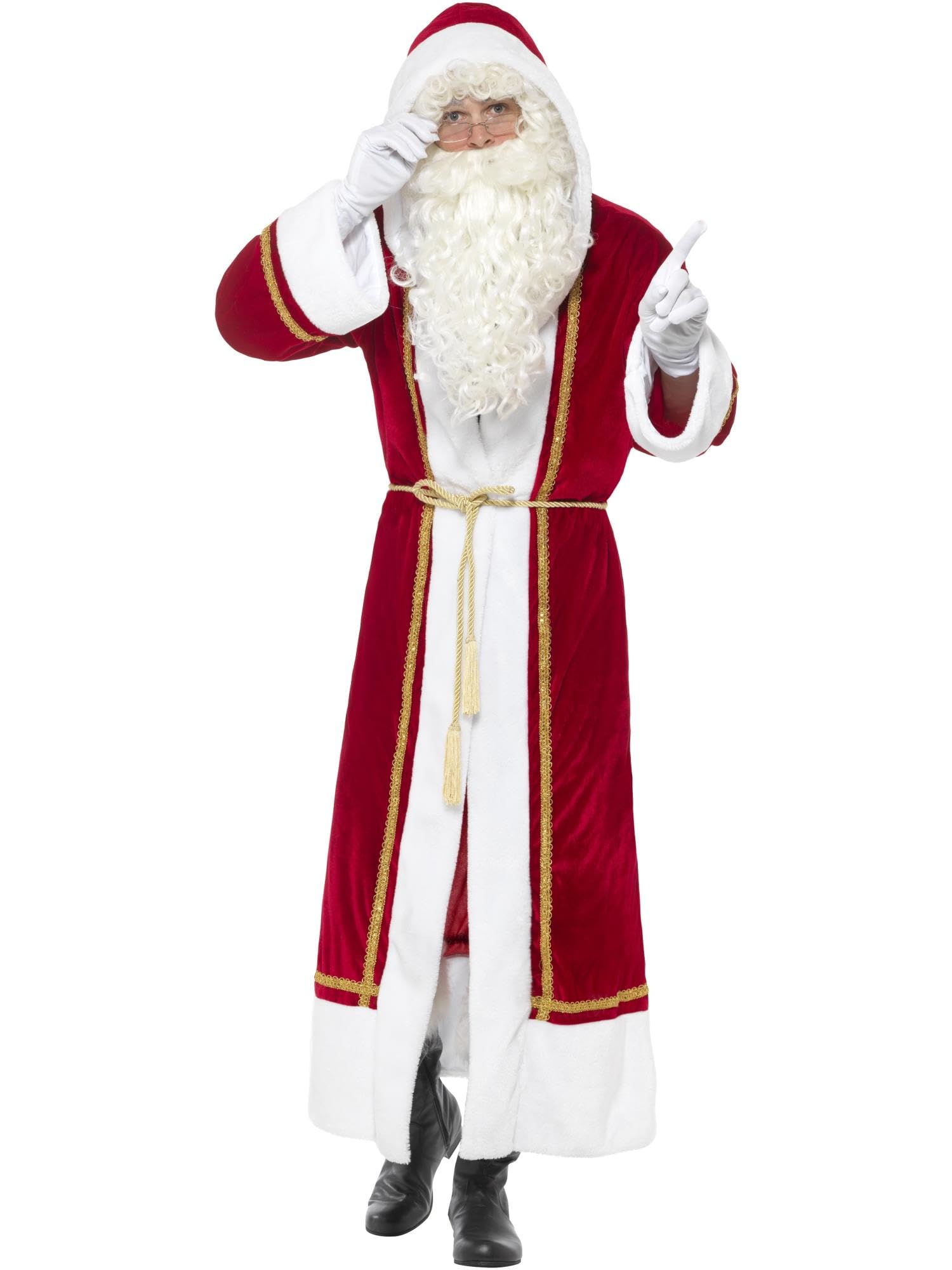 Smiffys Deluxe Santa Cloak, Red with Belt, Christmas Adult Fancy Dress, Santa Dress Up Costumes Halloween
