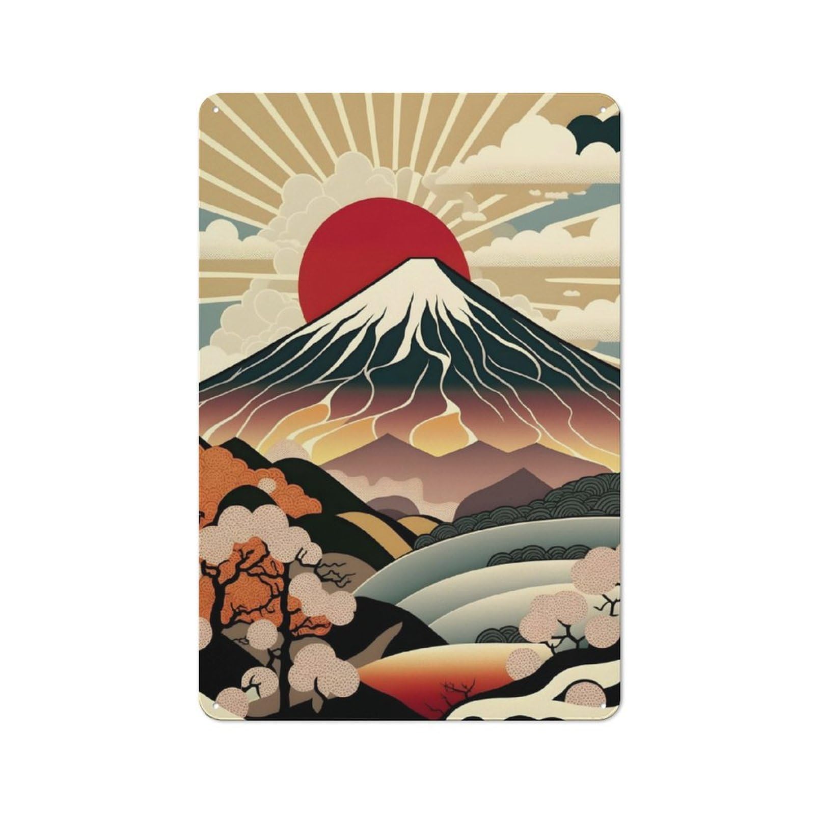Junmoney Mount Fuji Retro Pop Art Metal Plaque 30X20cm With For Pub Or Café, Rustic Decor, For Garage, Workshop And Man Cave Decoration
