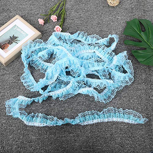 5 Yards Multi-Color 45Mm Lace Ribbon Printing Dots Pleated Trim Mesh Lace Ribbon Diy Lace Sewing Sequins Embroidered(Blue) #TOP2