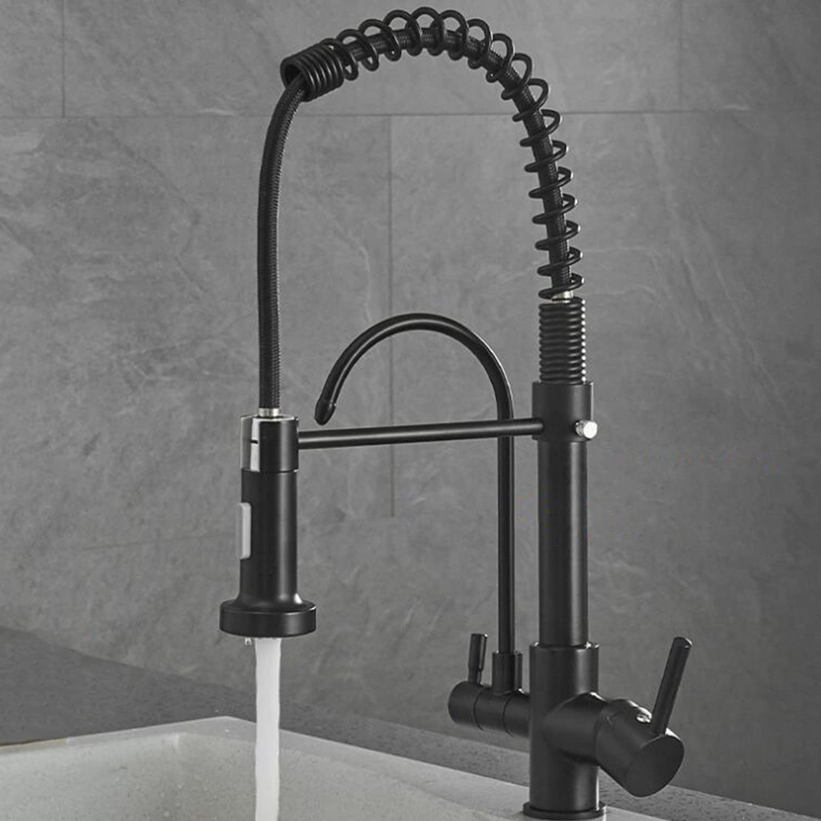 Robinet de cuisine 3 voies pour évier design noir et moderne