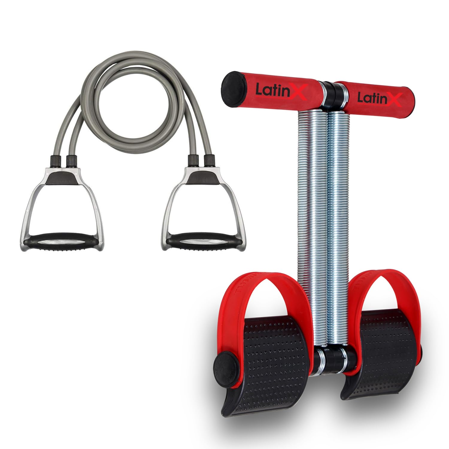 LatinX Combo of Double Spring Tummy Trimmer with Resistance Band - Complete Home Fitness Set for Core Strength and Total Body Workouts (Multicolor 02)-image-10