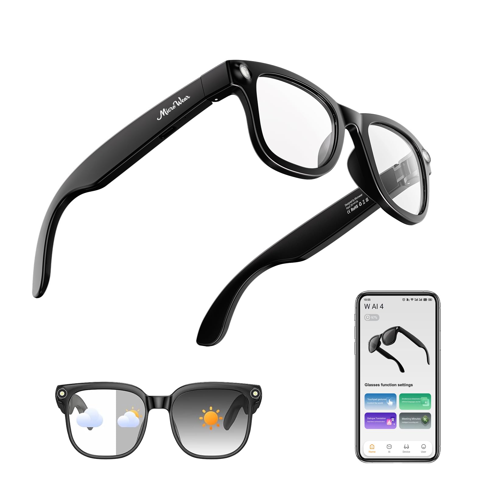 Photo 1 of massway AI Smart Glasses with Bluetooth Audio