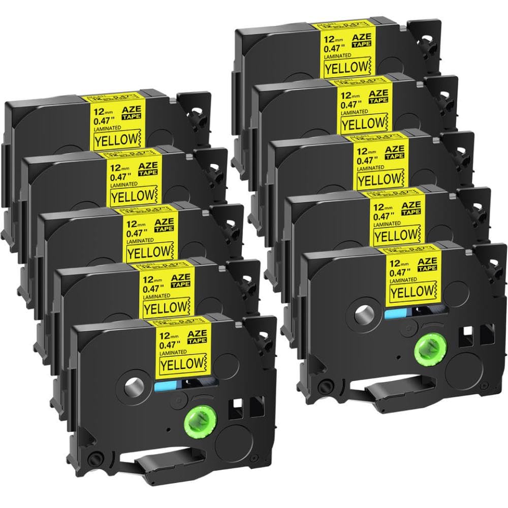 10 nastri per etichette AZE-631 da 12 mm compatibili con le stampanti TZ TZe 631 Nastro laminato standard nero su giallo