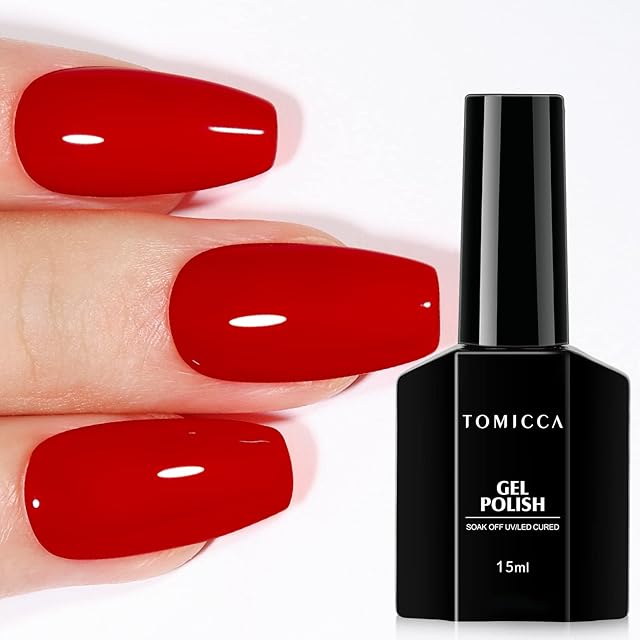 TOMICCA 15ML Gel Nail Polish- Red Gel Nail Polish Soak Off UV/LED, Red Gel Nail Varnish Long Lasting Nail Art Manicure Salon DIY at Home
