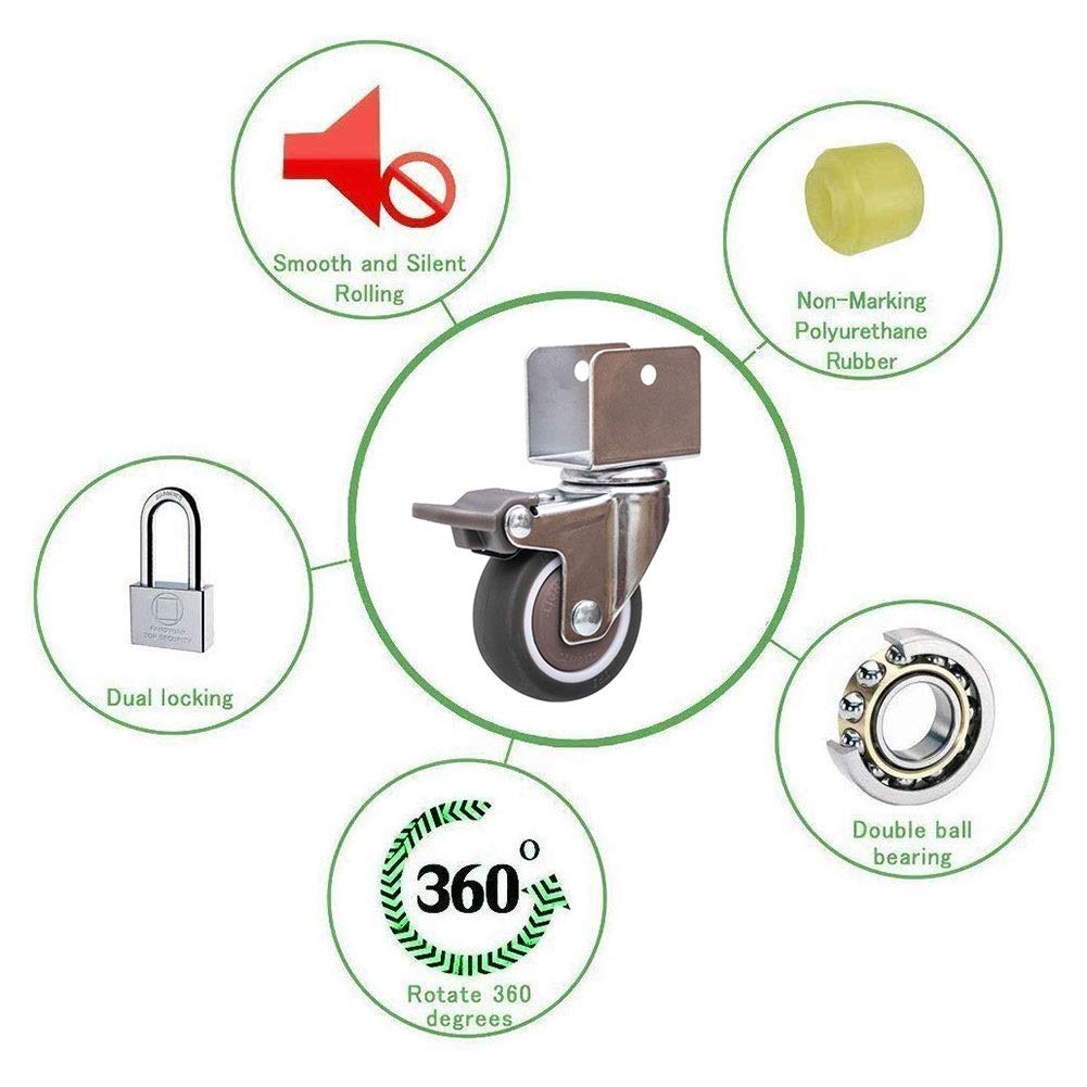 Roulettes Pivotantes Pour Berceaux, Avec Support De Type U, Roulette De Meuble En Caoutchouc De 2 Pouces 50 Mm Avec Freins, Muet, Roulements à Billes