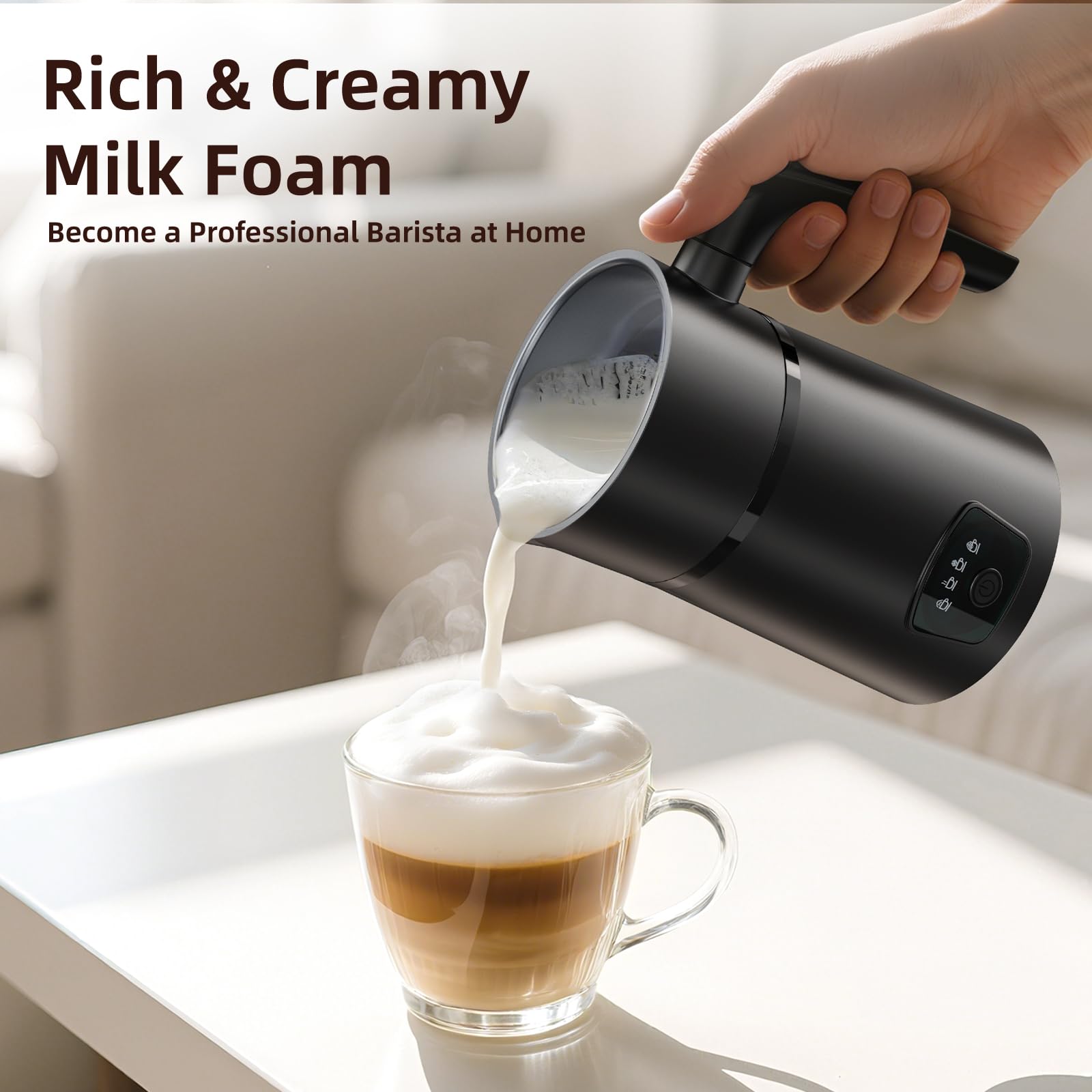 Espumador de leche, vaporizador de leche eléctrico 4 en 1, máquina automática de espuma fría y caliente, calentador de leche de 11.8 onzas, espumador de café para café con leche, capuchino 8