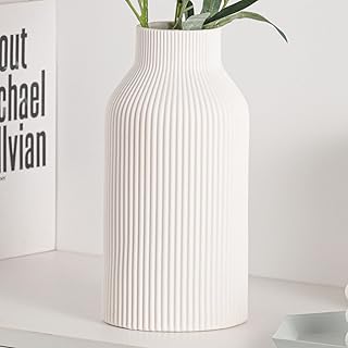 10 Inch White Ceramic Vase for Decor,Minimalist Modern Home Decorative L...