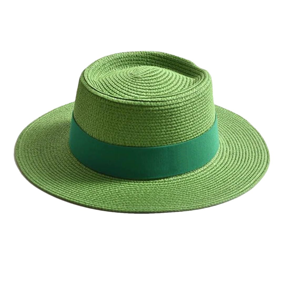 EYRMQWJPC Wide Brim Sun Hat, Women Summer Straw Sun Hat Flat Brim Ribbon Beach Travel Dress Multicolor(En8)