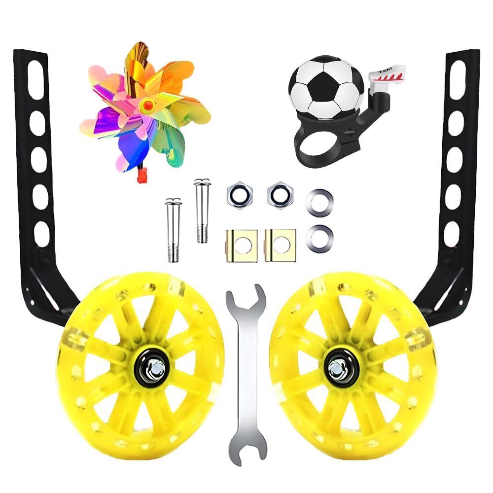 Adjustable Training Wheels for Bike Fits 12/14/16/18/20 Inch Bikes Bicycle Training Wheels for Stabilizer Training,Flash Mute Wheel 1 Pair (yellow)