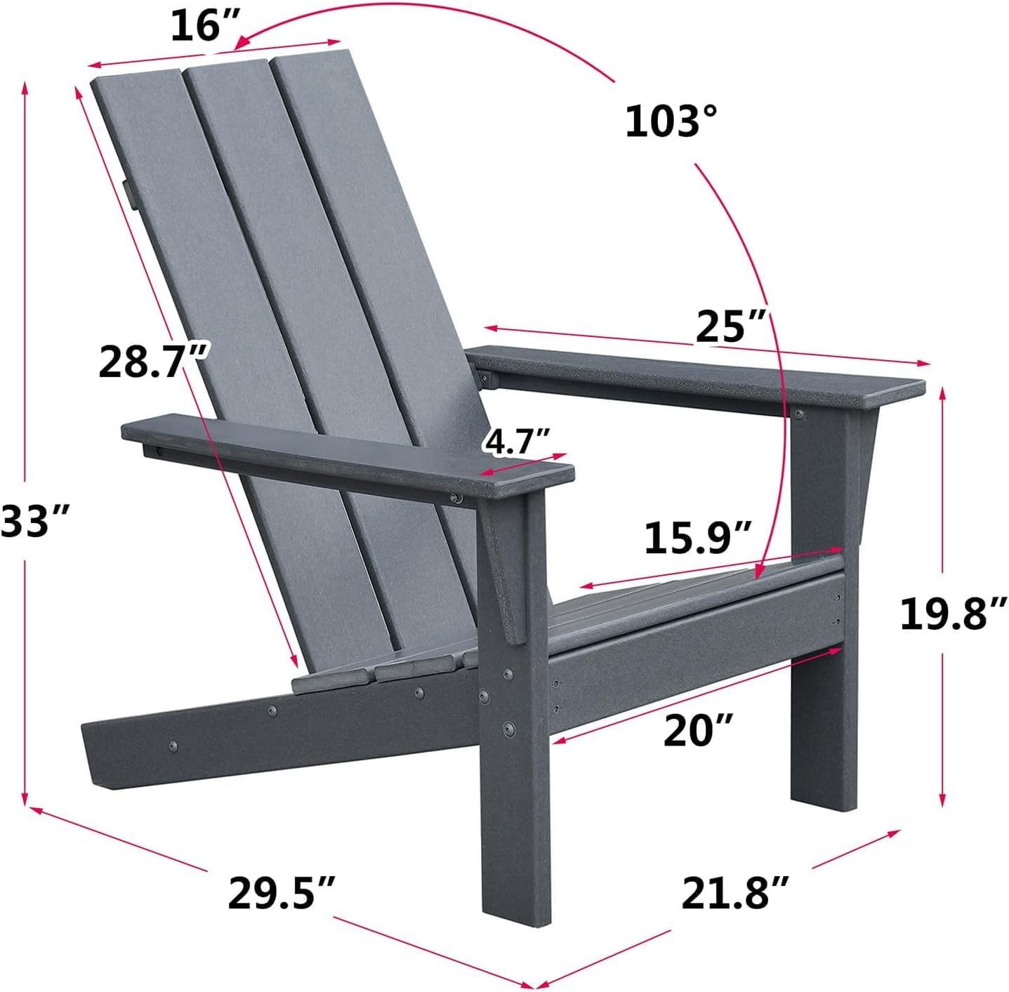 Outdoor Adirondack Chair for Relaxing, HDPE All-weather Fire Pit Chair, Patio Lawn Chair for Outside Deck Garden Backyardf Balcony, Grey (1), W1889140911