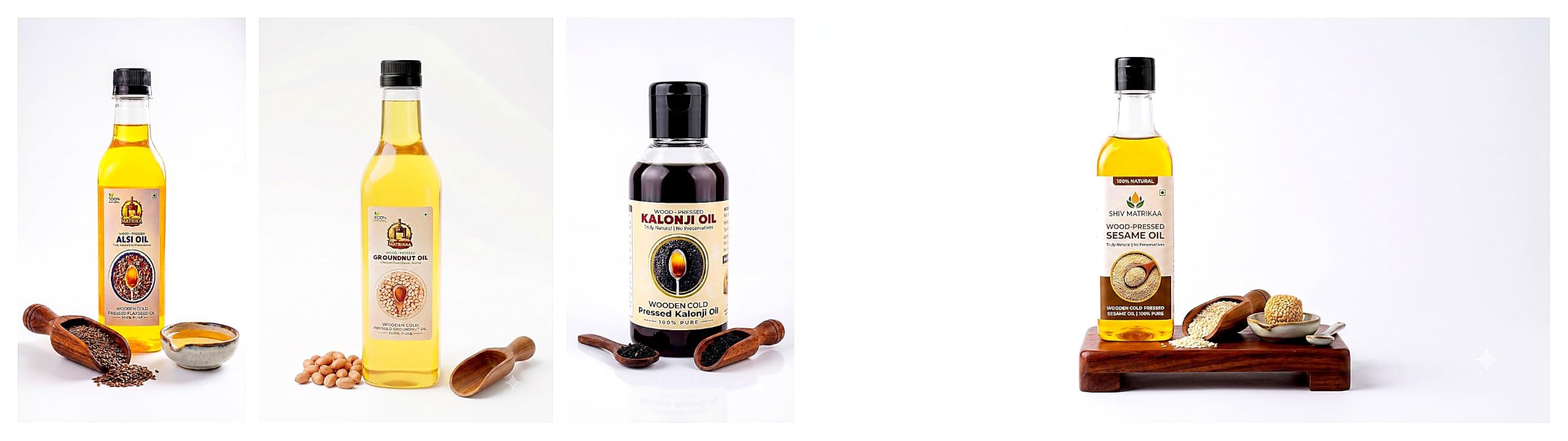 Sarv Matrikaa Wood Pressed Flaxseed + Groundnut + Kalonji + Sesame Mega Combo Pack of 4 | 100ml | 250ml | 100% Pure Cold Multi Oil Kit for Hair Care, Skin Glow &-image-39