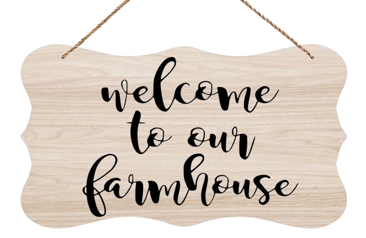 Wooden Hanging Sign Welcome to Our Farmhouse - Greeting Wooden Door Hanging Decoration, Decorative Sign for Home, 6X12 Inch