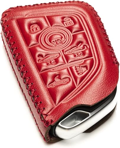 Miniatura 3 de Vitodeco Funda de piel auténtica para llavero inteligente con correa de cuero compatible con Chevrolet Corvette C8 2020 - 2024 (7 botones, rojo)