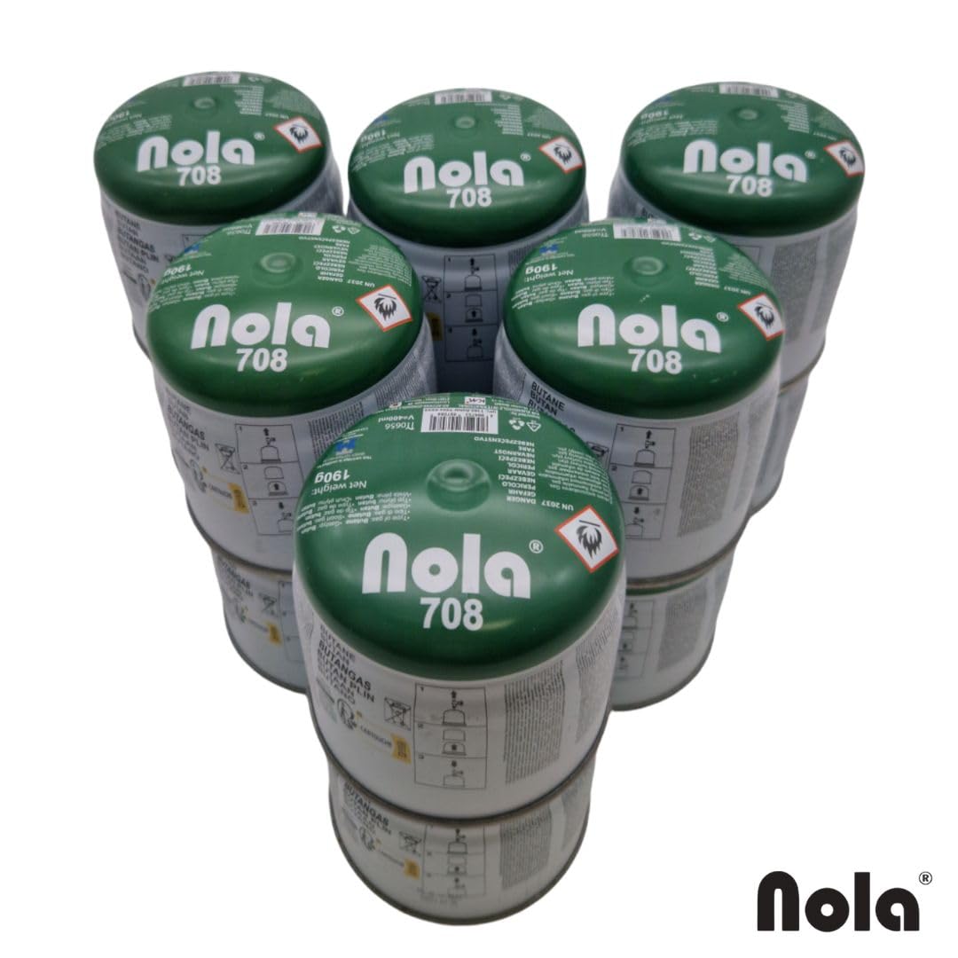 NOLA Cartuchos de Gas butano 190 g (Pack de 8) | Cartuchos universales para hornillos, lámparas y quemadores de Camping | Compatible con Dispositivos de Cartucho 708