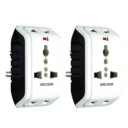 Anchor by Panasonic 6A 3 Pin Multiplug Adapter with Universal Socket | 3 Pin Multi Plug Universal Socket (White, 22841-Pk2)