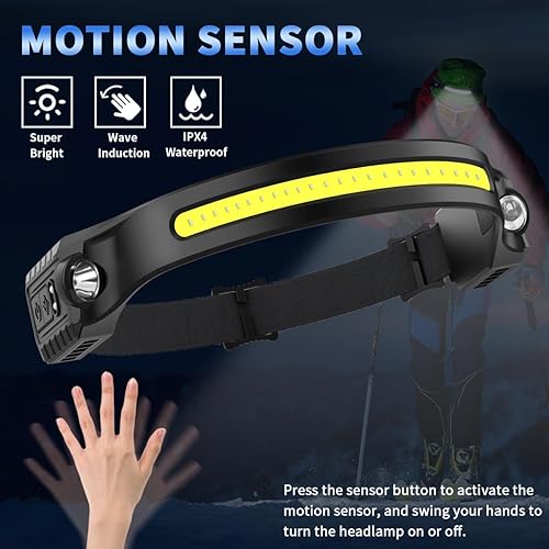 Miniatura 3 de Paquete de 5 faros recargables, lámpara de cabeza de haz ancho de 230 con 2 focos, faro LED con sensor de movimiento, linterna frontal recargable de