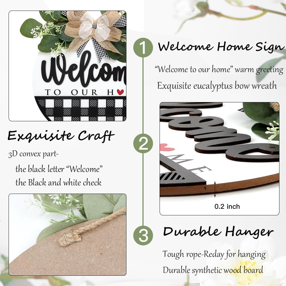 CHDITB Welcome Sign for Front Door,Welcome To Our Home Wooden Hanging Sign,Welcome Wreaths Sign for Farmhouse Porch Decor,Welcome Home Decorations,Front Door Wreaths For Summer - Image 3