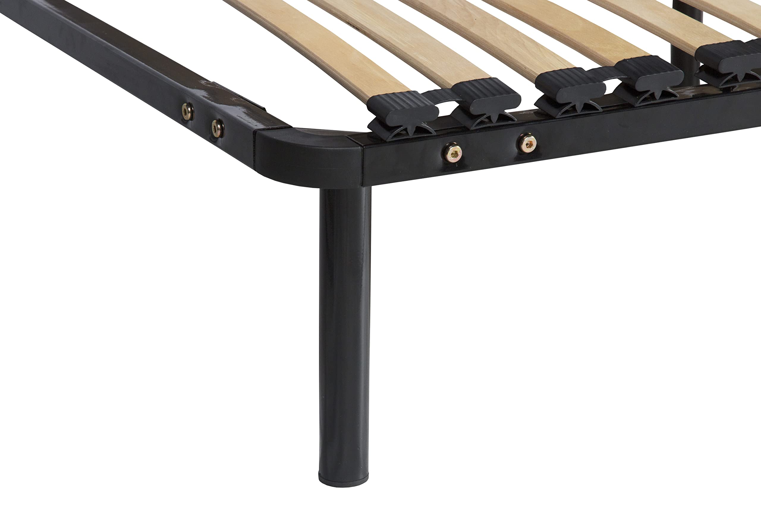 anya - Sommier Noir Cadre a lattes Renforcé et Soutien Réglable + 6 Pieds 140x190 x 29 cm en Metal - Montage Rapide et Facile - epaisseur du Metal +/- 1,4 mm 68 lattes en 9 mm d'epaisseur et largeur