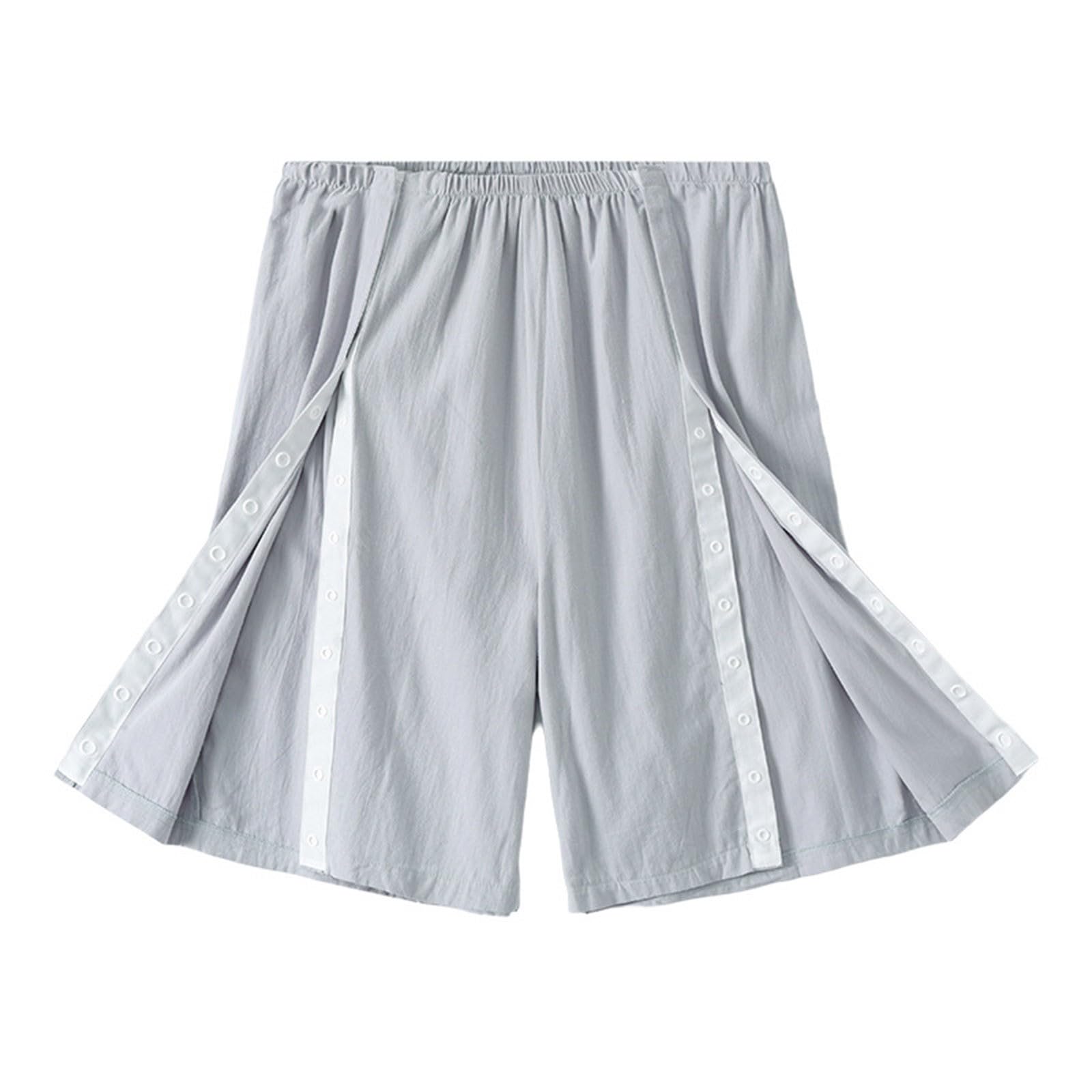 Ropa de cama de fractura de manga corta para mujeres y hombres, rehabilitación postoperatoria, completamente de algodón, conjunto cómodo para poner y quitar pantalones cortos de dormir para