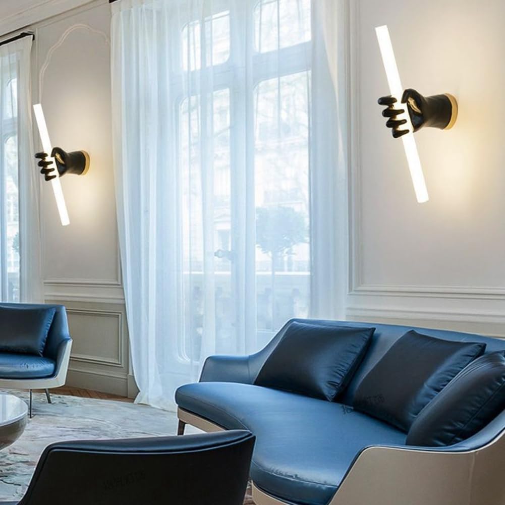 Lámpara de Pared con Puño de Resina de Arte Moderno, Decoración de Pared de Fondo Interior, Lámpara de Pared LED para Cabecera, Lámpara de Pared Negra para Pasillo, Cafetería, Bar