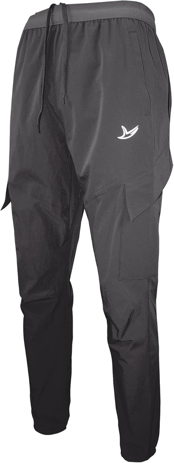 LUSHENUNI Men's Hiking Cargo Jogging Pants, Golf Pants Slim Fit with Zip Pockets for Travel Hiking (XL, Black)