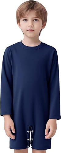 FEESHOW Special Needs Adaptive Clothing for Kids Solid Color Long Sleeve Zip Back Jumpsuit Anti-strip Romper with Button Navy Blue 10 Years