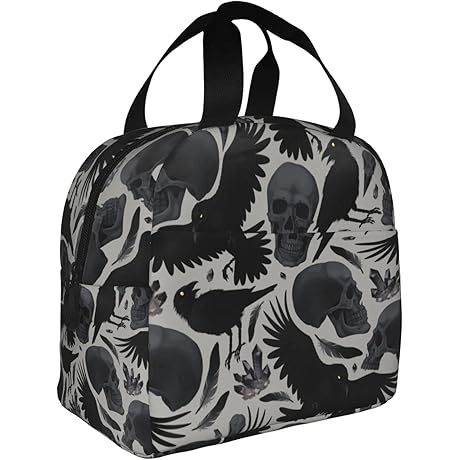 Ravens Skull Halloween Horror Insulated Lunch Bag
