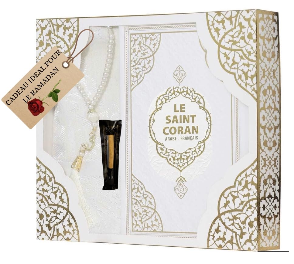 Coffret cadeau islamique premium avec Coran bilingue et chapelet tesbih assorti