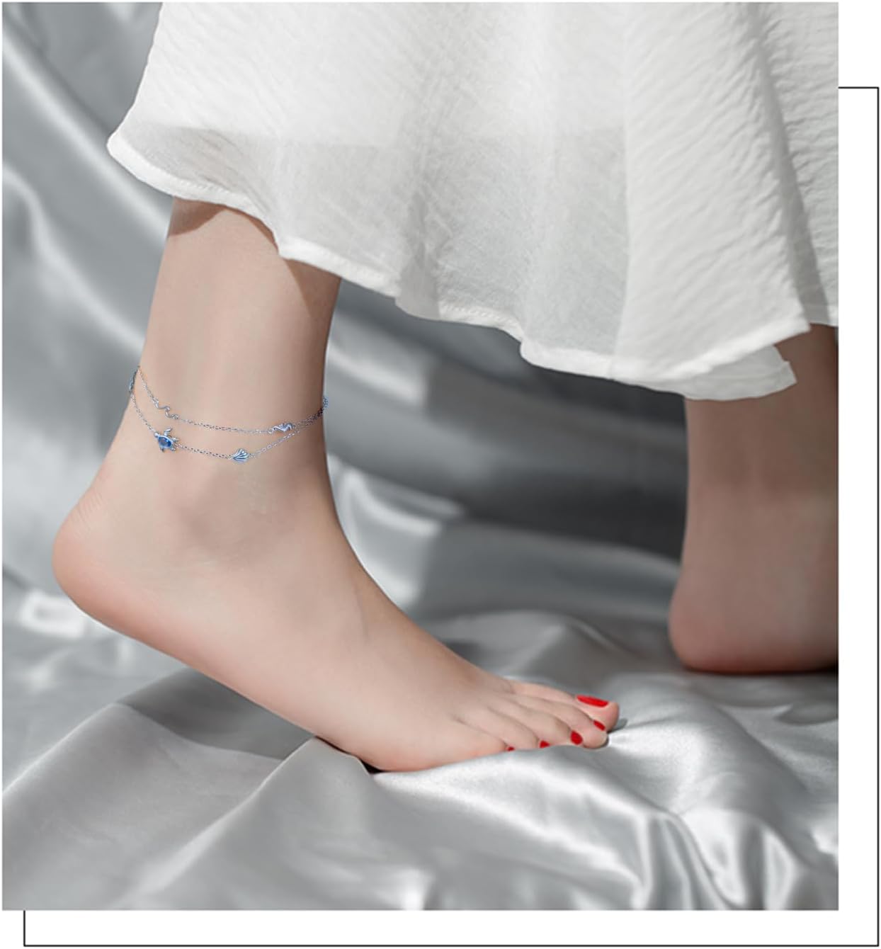 Anklets for Women 925 Sterling Silver Blue Evil Eye Infinity Butterfly Adjustable Multilayer Layered Summer Beach Ankle Bracelet Foot Chain Jewelry for Women - Image 2