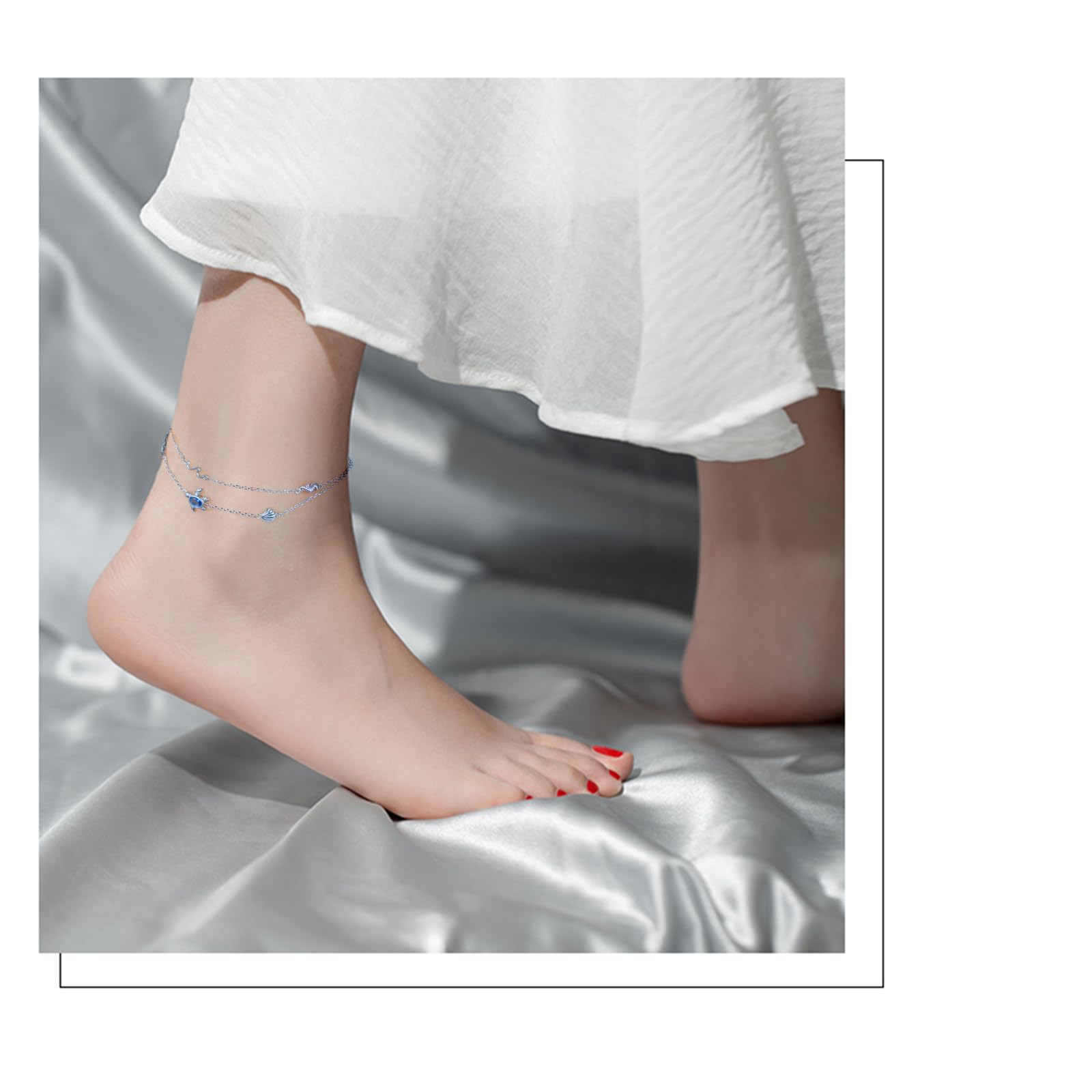Tobillera para mujer de plata de ley 925 Infinity con corazón para mujer, clásica, ajustable, tobilleras, pulseras de verano, joyas para mujeres y niñas, 22.86 Zentimeter, Plata de ley