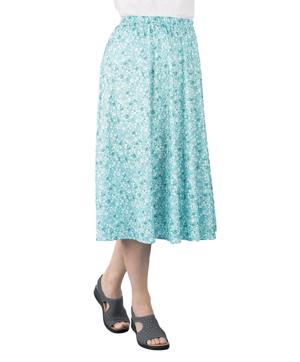 Fashion Friendly Women's Floral Aqua Skirt 4 Extra Large Short (34-36, 25")