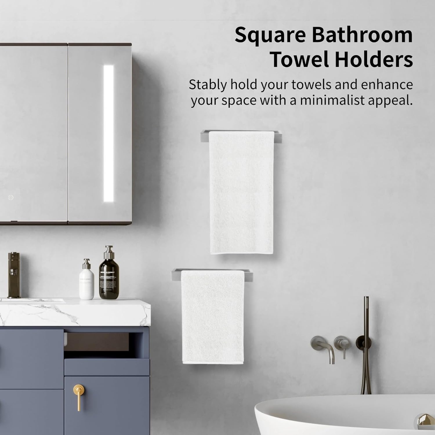 2 Pcs Bathroom Towel Rings, Square Brushed Towel Holders, Wall Mounted Hand Towel Racks, Stainless Steel Towel Hangers, Rectangular Modern Towel Stands