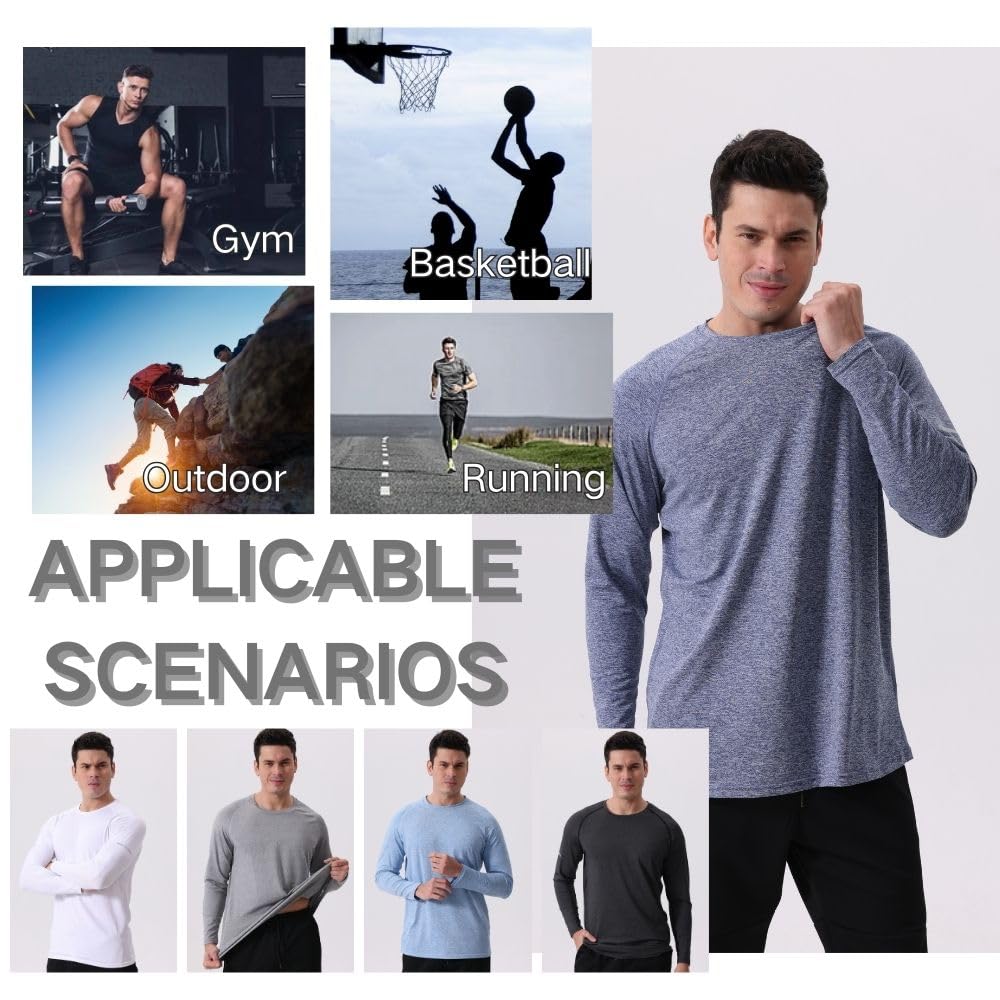 Camisas deportivas transpirables de manga larga, con cuello redondo, para hombre, 5 unidades