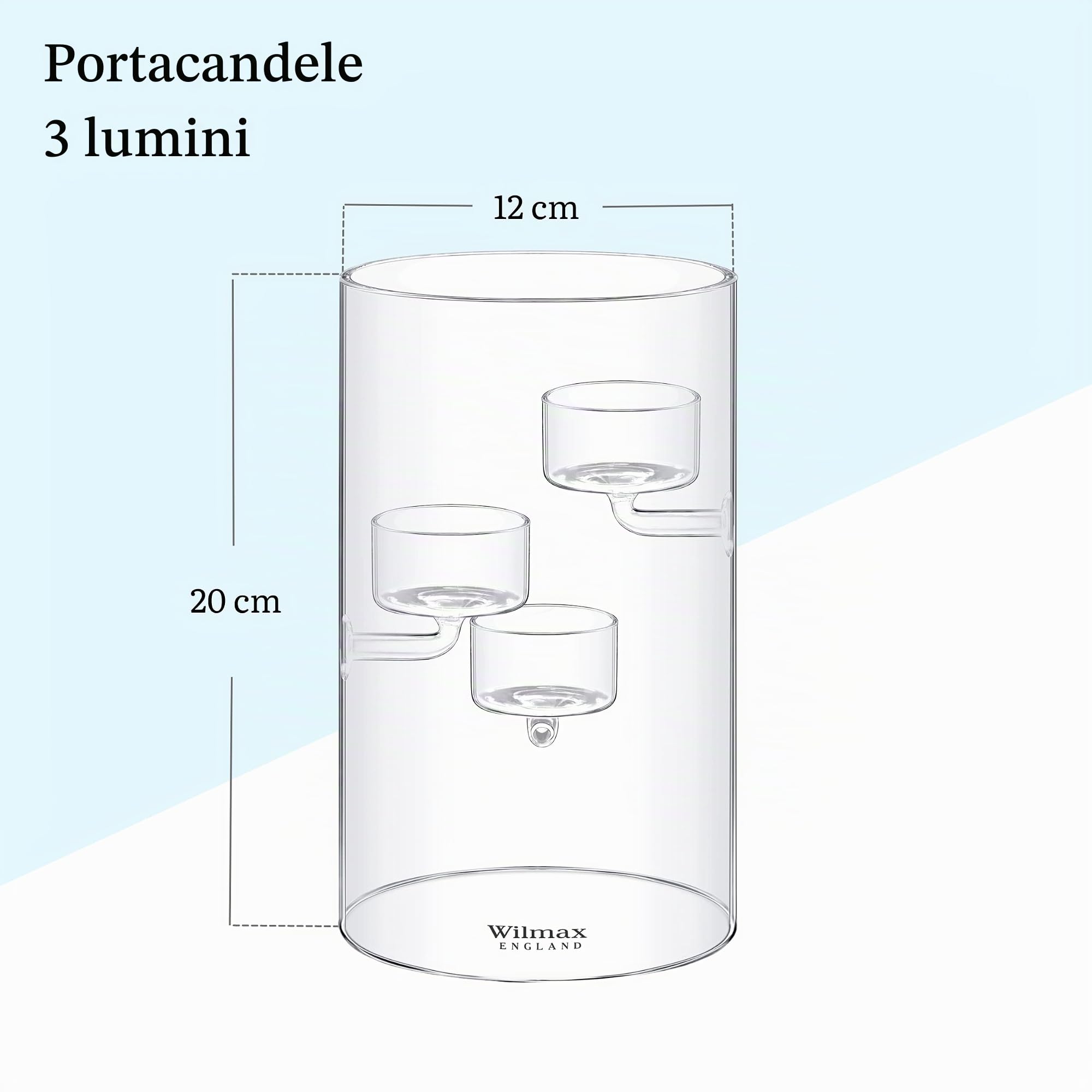 Wilmax Portacandele in vetro termico - per 3 candele - portacandele trasparente - vaso portacandele decorazione da tavola - portacandele da esterno bicchieri per candele di alta qualità
