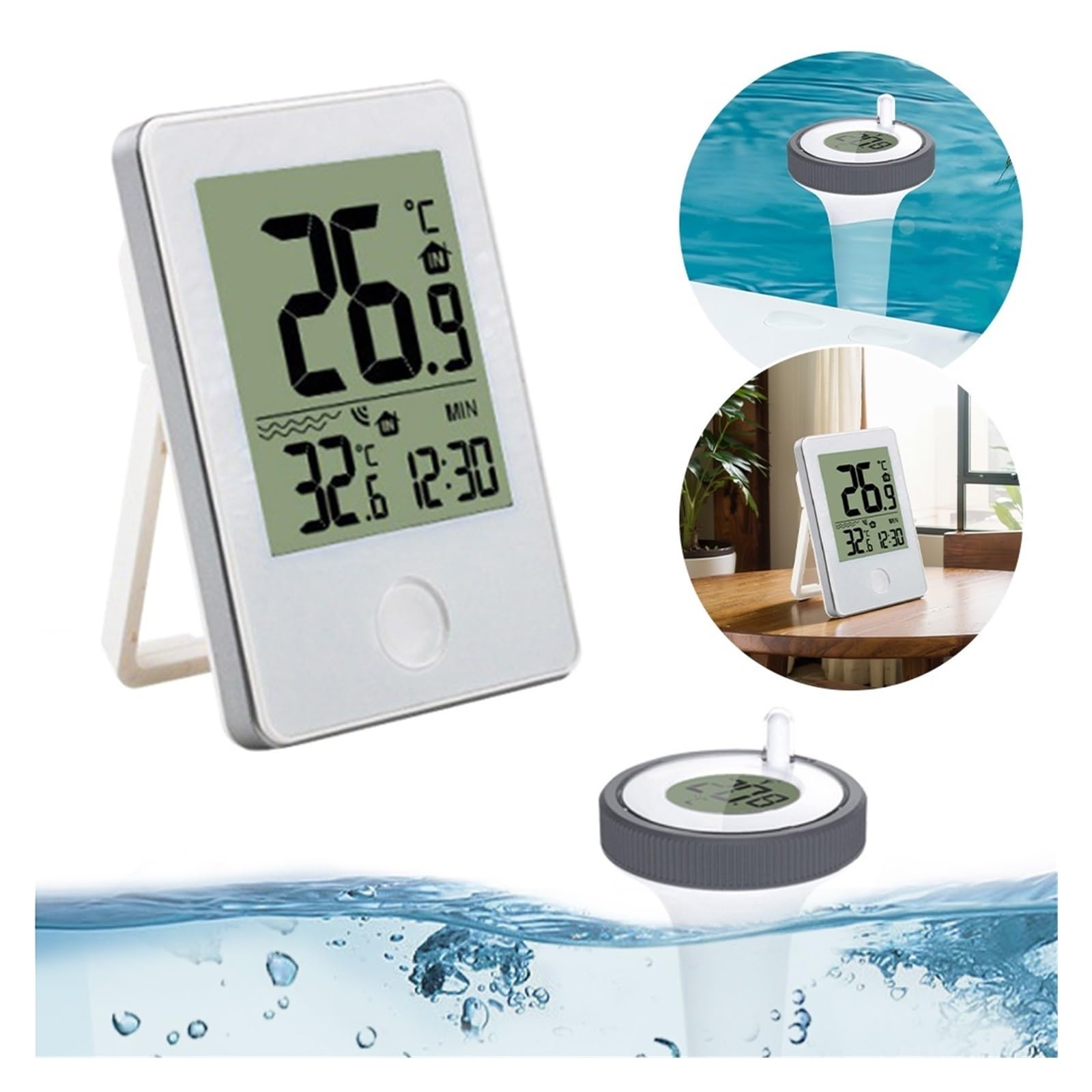 Termometro Galleggiante Wireless IPX8 Impermeabile, Termometro Digitale for Piscina di Facile Lettura con Monitoraggio della Temperatura Esterna/Interna Facile da Usare